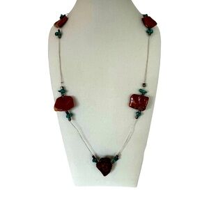 Vintage 70s Amber and Turquoise on Silver String Necklace